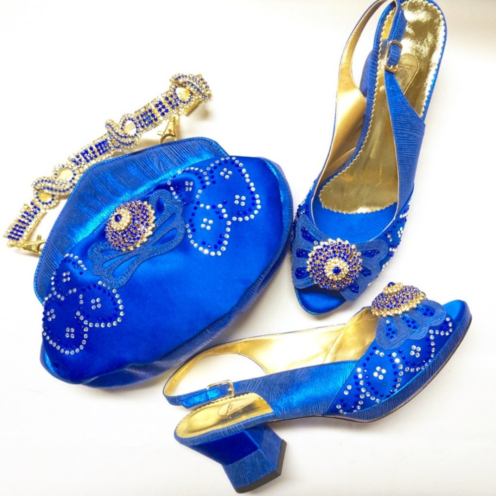 ROYAL BLUE CHUNKY LOW HEEL S&B SET